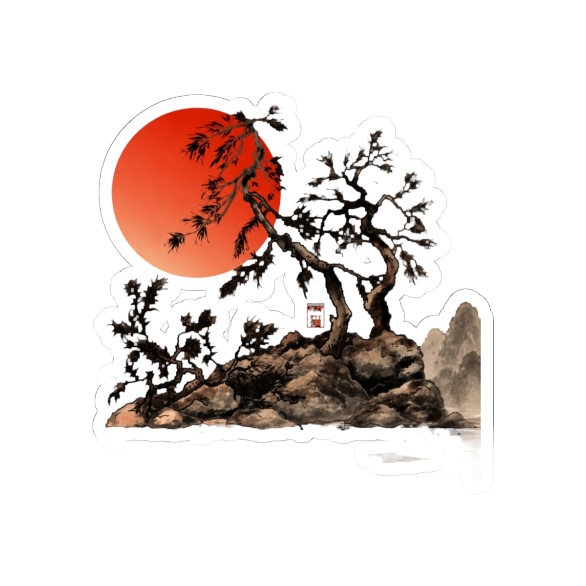 Japanese pine trees under a red rising sun - alternate angle 1, merchandise